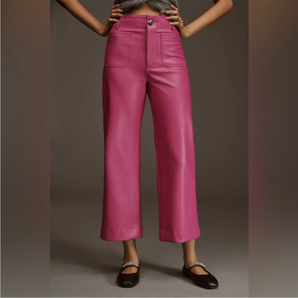 Anthropology. Collette Wide Leg Faux Leather Pants in Pink